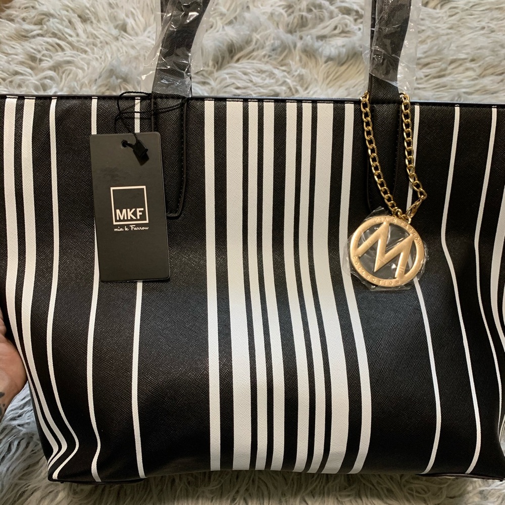 Mia K Tote Bag - Black & White Striped